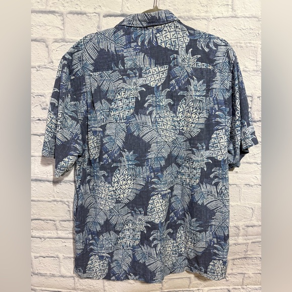 Tommy Bahama Silk Blend Hawaiian Pineapple Shirt, Blue Aloha Mens, Size Large - Picture 4 of 10